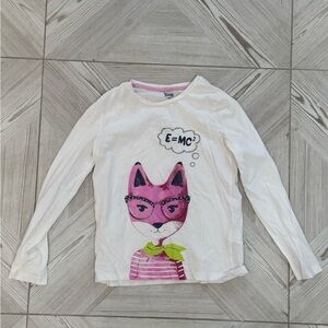 Chic White and Pink Cat Graphic Long Sleeve Tee